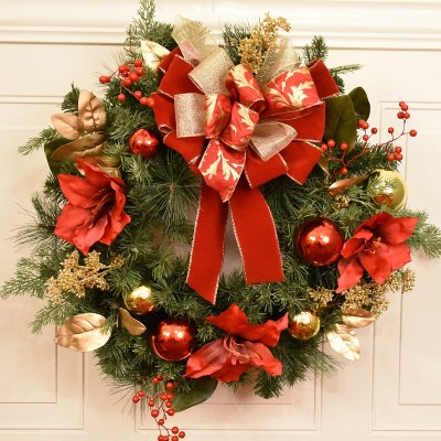 (image for) 24" Red and Gold Amaryllis Christmas Wreath
