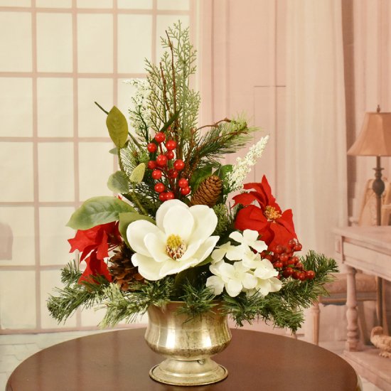 Evergreen and Mixed Floral Arrangement christmas Floral Centerpiecewinter  Centerpiece 