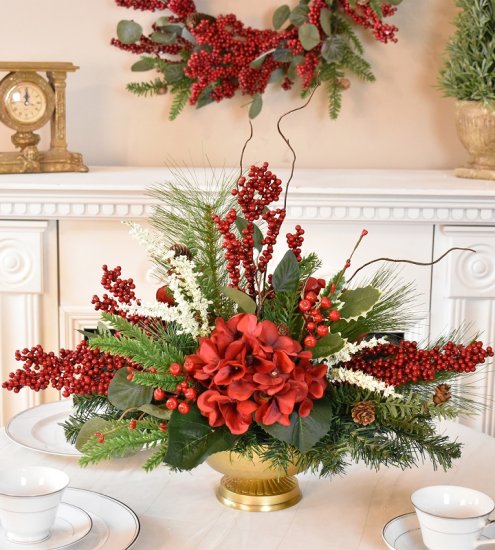 (image for) Red Winter Berry Centerpiece with Pine TEXT_CLOSE_WINDOW