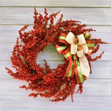 24" Red Berry Wreath with Elegant Bow CR1574