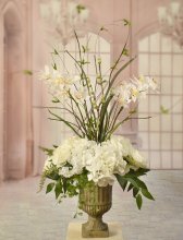 (image for) White Hydrangeas and Silk Orchids in Urn AR414