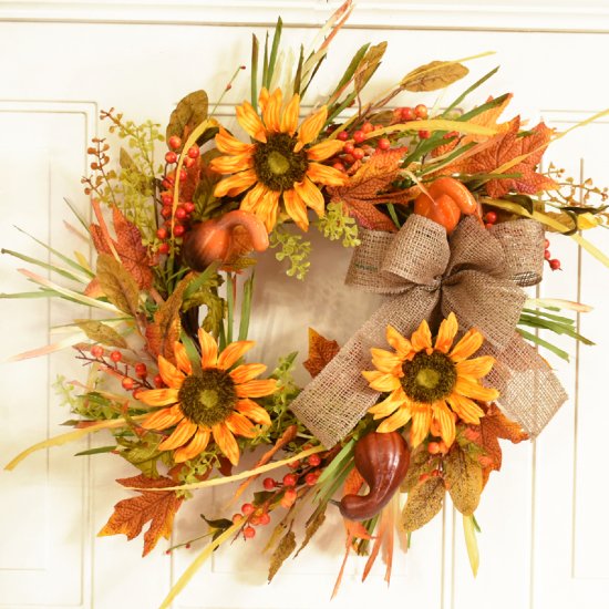(image for) Sunflower Wreath with Burlap Bow WR4998 TEXT_CLOSE_WINDOW