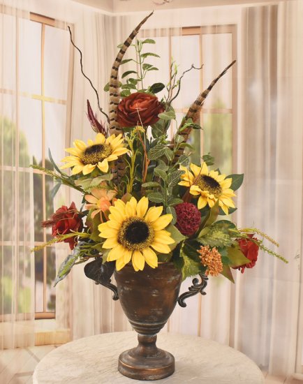 (image for) Tuscan Sunflower Floral Design in Aged Copper Urn AR509 TEXT_CLOSE_WINDOW