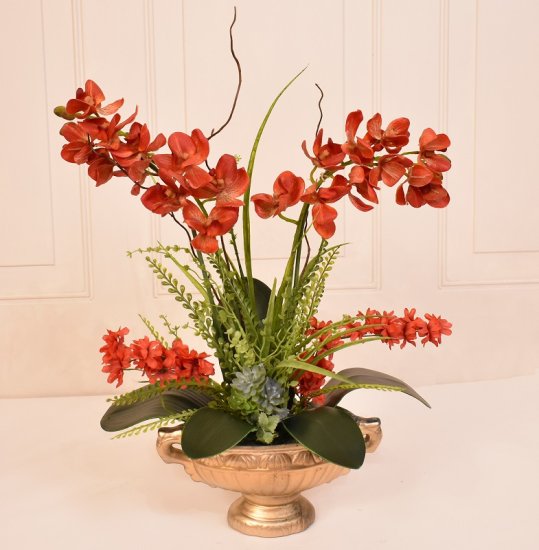 (image for) Miniature Red Orchids in Gold Vase TEXT_CLOSE_WINDOW