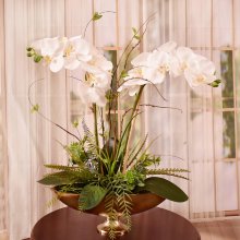(image for) Elegant White Phalaenopsis Orchids In Gold Vase AR459