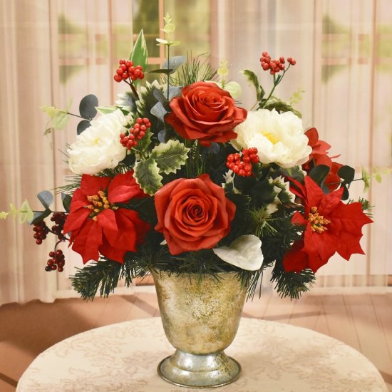 (image for) Red and White Christmas Faux Floral Designs with Roses and Poinsettias TEXT_CLOSE_WINDOW