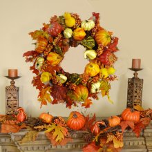 Large Fall Door Wreath with Pumpkins and Gourds WR4892
