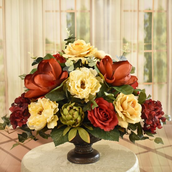 (image for) Burgundy Magnolia and Peony Grande Silk Floral Centerpiece AR339-A TEXT_CLOSE_WINDOW