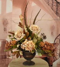(image for) Rose and Hydrangea Faux Floral Arrangement with Feathers AR494