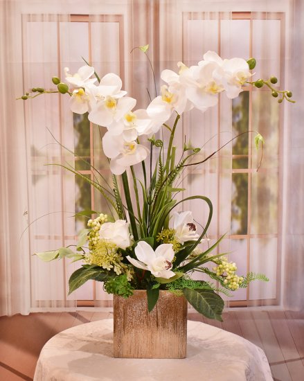 (image for) White Silk Orchids in Brushed Gold Vase O205 TEXT_CLOSE_WINDOW