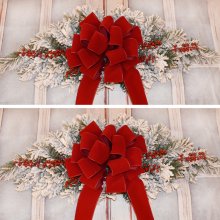 Frosted Christmas Window Swags with Red Bow CR1583