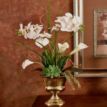(image for) Orchids and Calla Lillies in Gold Urn O189