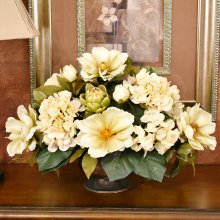 (image for) Cream Magnolia and Hydrangea Silk Floral Centerpiece AR343