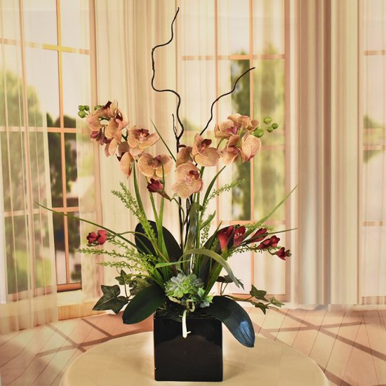 (image for) Orchids and Branches in Black Vase O187 TEXT_CLOSE_WINDOW
