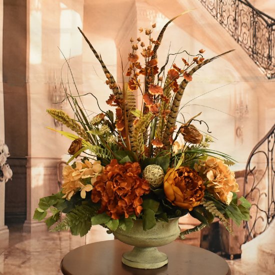 (image for) Rust, Tan Orchid and Hydrangea, Silk floral Centerpiece AR445 TEXT_CLOSE_WINDOW