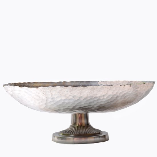 (image for) Oblong Hammered Silver Metal Pedestal Bowl V-020 TEXT_CLOSE_WINDOW