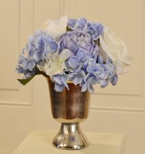 (image for) White and Blue Silk Floral Design in Silver Vase AR395