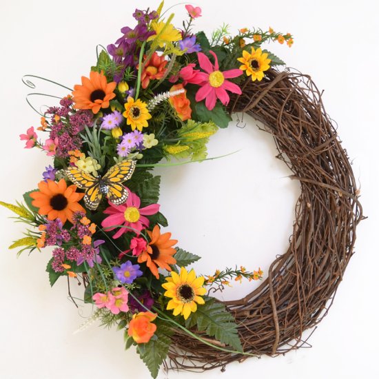 Summer Wildflower Wreath with Butterfly WR4925 - Click Image to Close
