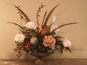 (image for) Elegant Pheasant Feathers - Roses Silk Floral Arrangement AR214 -Out Of Stock