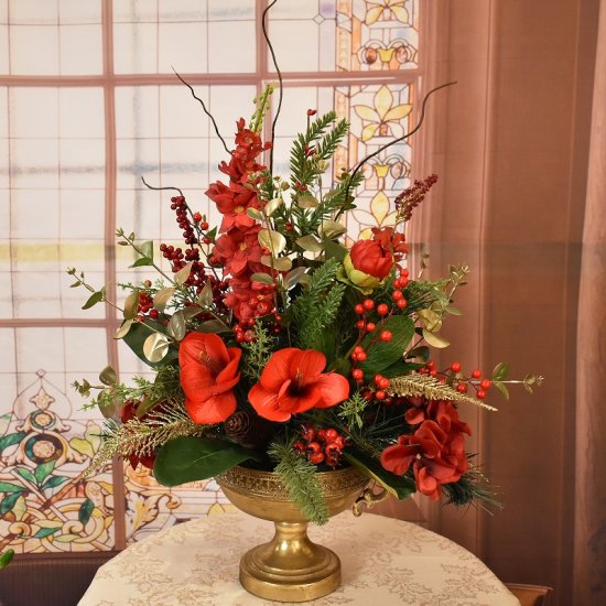 (image for) Christmas Faux Silk Floral Arrangement with Red Amaryllis TEXT_CLOSE_WINDOW