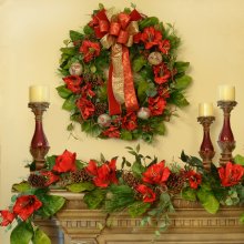 (image for) Red Amaryllis Christmas Wreath and Garland Set CR1515