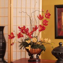 (image for) Red Cymbidium Silk Orchid Design with Willow O137