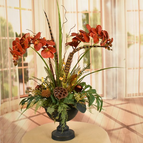 (image for) Red Orchids with Botanicals in Pedestal Vase O188 TEXT_CLOSE_WINDOW