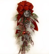Flocked Christmas Swag with Red Bow CR1568