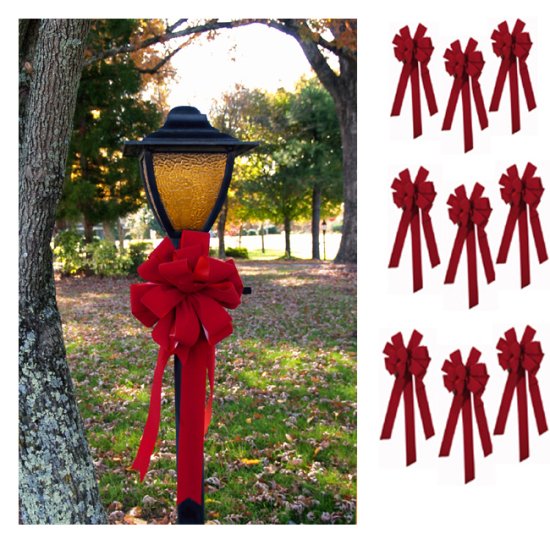 Set of 9 Large Red Velvet Christmas Bows CR4581 - Click Image to Close