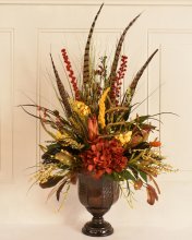 (image for) Red and Gold Natural Look Botanical Design with Feathers AR426