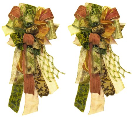 (image for) Set of 2 Christmas Bows - Multi-Colored for Wreaths and Mantles B4516