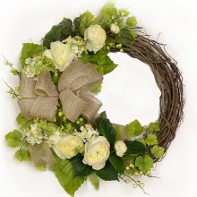 (image for) White and Cream Ranunculus Silk Floral Wreath WR4871