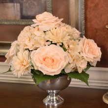 Cream Rose and Hydrangea Flower Arrangement in Silver bow AR377