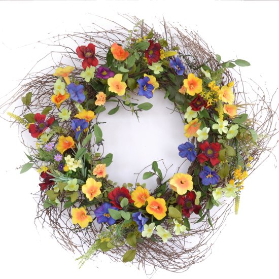 (image for) Trumpet Silk Flower Wreath in Vibrant Colors TEXT_CLOSE_WINDOW