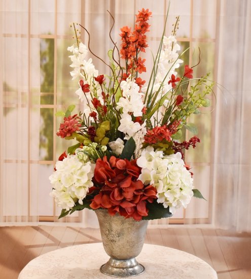 (image for) Red and White Delphinium Winter Floral Arrangement TEXT_CLOSE_WINDOW