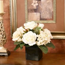 (image for) Roses and Hydrangeas in simple black vase AR545