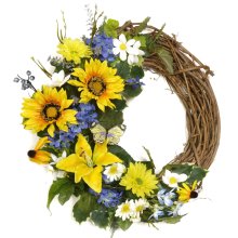 Sunflower Lilly Yellow and Blue Silk Wreath WR4866