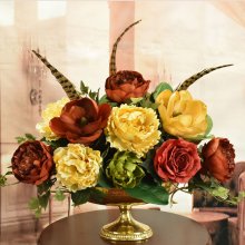 (image for) Large Red and Gold Silk Flower Centerpiece AR429