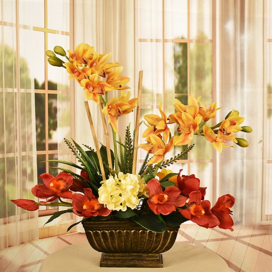(image for) Yellow and Red Orchid Centerpiece AR539 TEXT_CLOSE_WINDOW