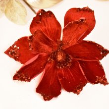 (image for) Glittered Red Velvet Magnolia Stems - Set of 6