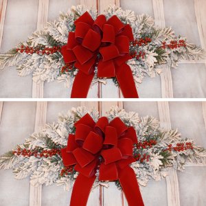(image for) Frosted Christmas Window Swags with Red Bow CR1583