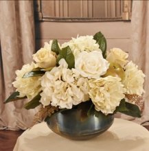 (image for) Cream Hydrangea and Peony Silk Floral Design in Metal Sosa Bowl AR528