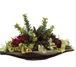 Green and Burgundy Silk Hydrangea and Succulent Arrangement WF1028