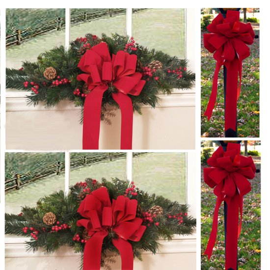(image for) Set of 2 Christmas Window Swags with 2 Bows CR4613 TEXT_CLOSE_WINDOW