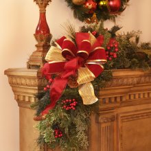 Christmas Mantle Corner Piece With Bow CR1021 Holiday-decoration