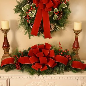 (image for) Pine and Berry Christmas Swag with Red Bow CR1592