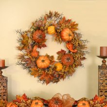 (image for) Grande Sparkling Pumpkin Fall Wreath with Berries WR4854 Out of Stock