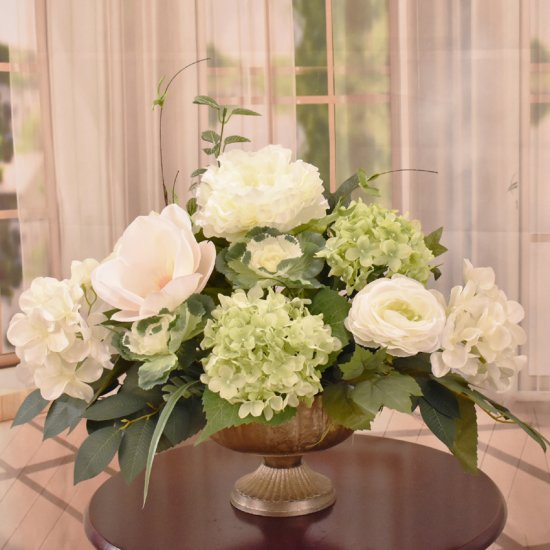(image for) Green and White Peony and Hydrangea Centerpiece AR507 TEXT_CLOSE_WINDOW