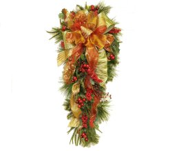 (image for) Designer Red and Green Holiday Door Swag CR4549