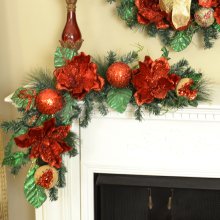 (image for) Glistening Red Magnolia Christmas Swag or Garland CR1521